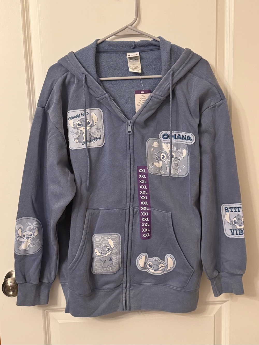 Stitch Woman’s Blue Zip-Up Hoodie - Character Patches
